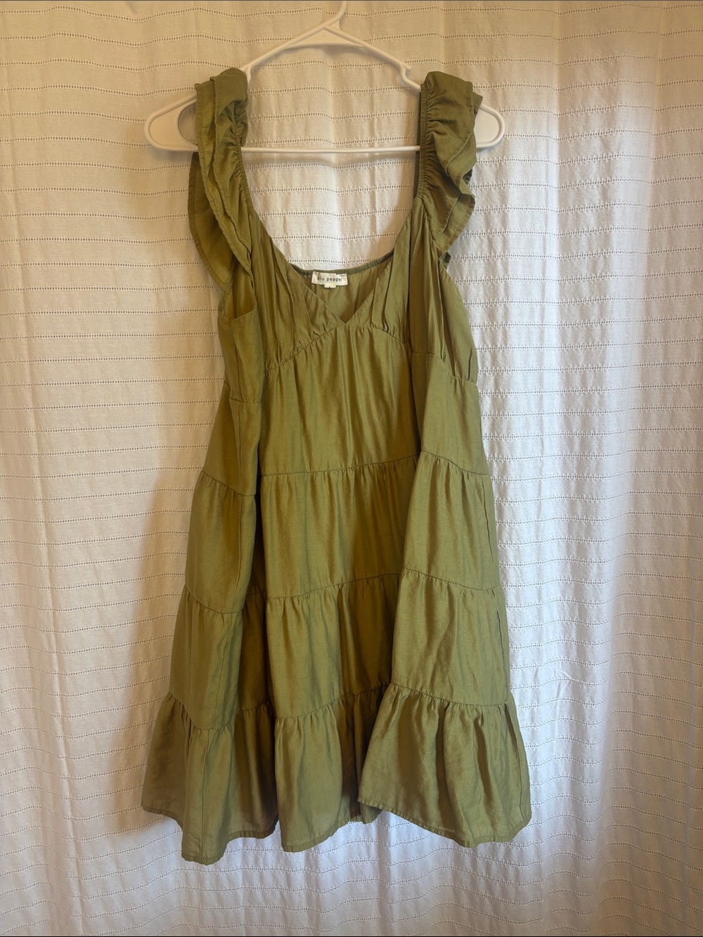 Blu Pepper Olive Green Ruffle Tiered Mini Dress